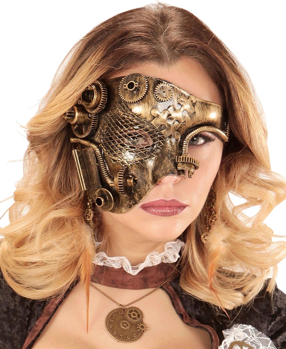 WIDMANN - Goudkleurig Steampunk tandwielen half masker voor volwassenen - Maskers > Half maskers